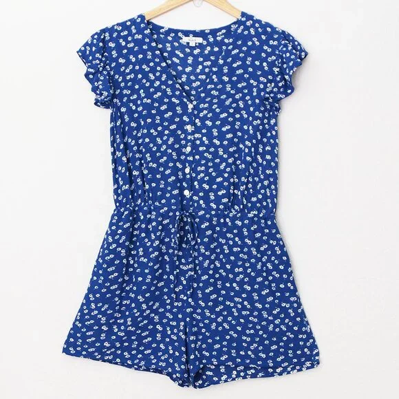 Rails Chloe Cobalt Floating Daisies Romper S Flutter Sleeves Blue Revolve $178 - Picture 6 of 16